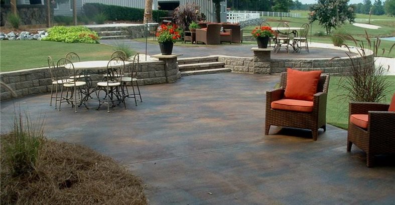 stained concrete patio backyard concrete patio stained by All Pro Decks & Patios