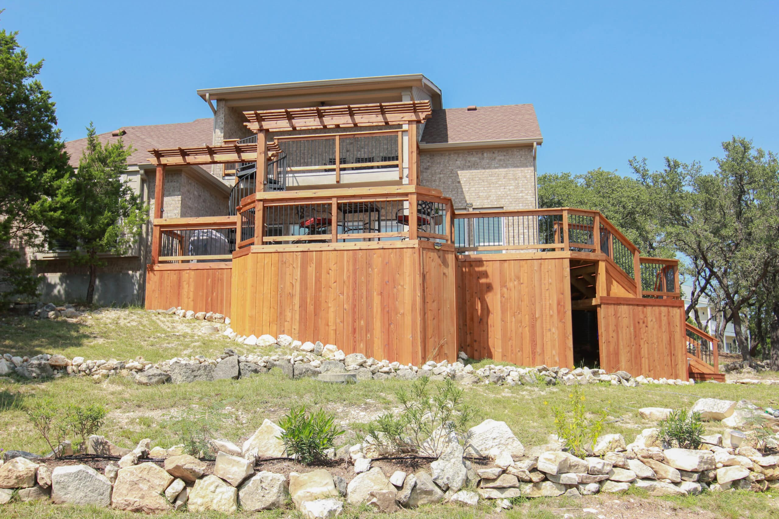 Wood deck Composite Decking stairs with lights in San Antonio